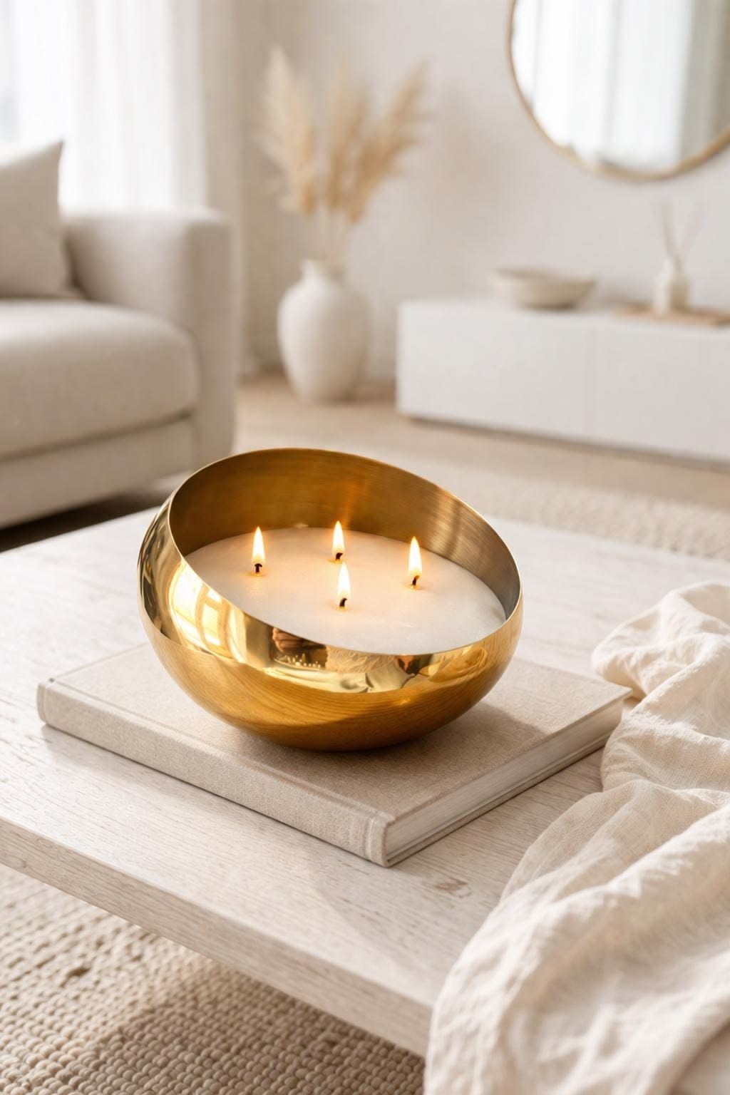 Slanted Polished Brass Multi-Wick Candle Bowl AH-190 Moradabad